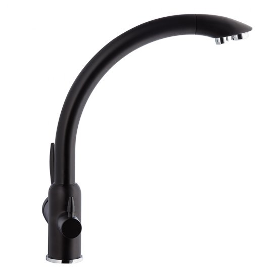 Смеситель для кухни Lavelly Poseidon черный с высоким изливом с подключением к фильтру однорычажный (673092)