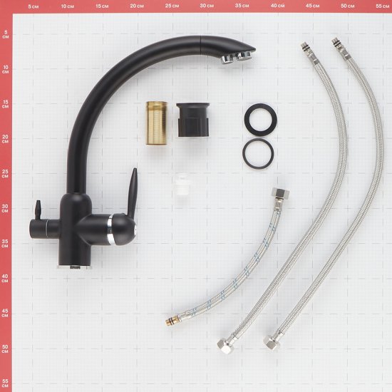 Смеситель для кухни Lavelly Poseidon черный с высоким изливом с подключением к фильтру однорычажный (673092)