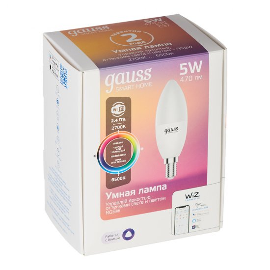 Лампа умная светодиодная Gauss E14  2700-6500К 5 Вт 220 В свеча матовая
