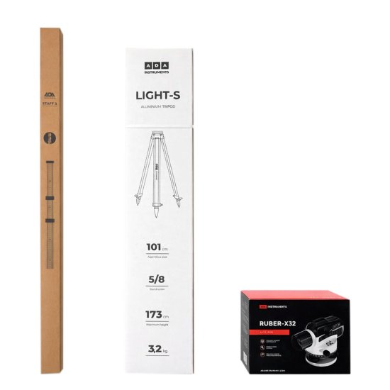 Нивелир оптический Ada Ruber-X32 со штативом Light S и рейкой Staff 3 (А00121_К)