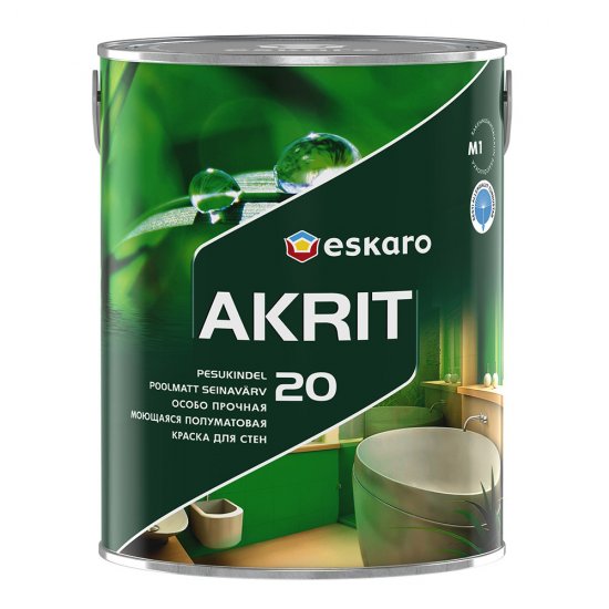 Краска моющаяся Eskaro Akrit 20 база TR бесцветная 2,7 л
