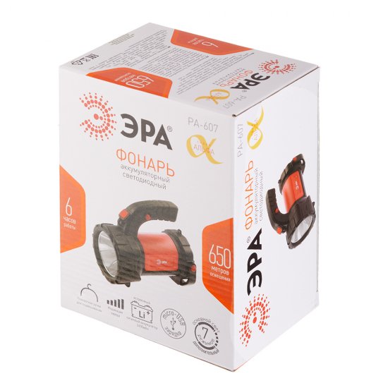 Фонарь ручной Эра (Б0052745) светодиодный 17 LED 8 Вт аккумуляторный Li-Ion пластик поворотная ручка