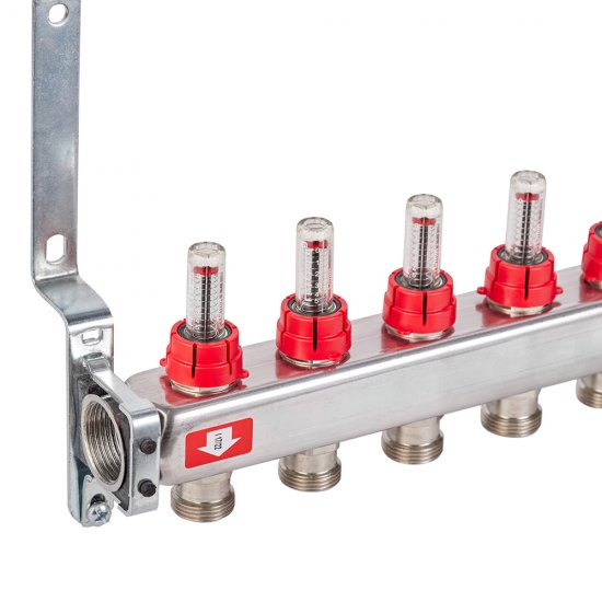 Коллекторная группа с расходомерами нержавеющая сталь Stout 1 ВР(г) х 12 выходов 3/4 НР(ш) ЕК х 1 ВР(г)