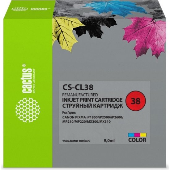 Картридж струйный для Canon Pixma iP1800/iP1900/iP2500/iP260 Cactus CS-CL38 CL-38