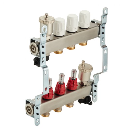 Коллекторная группа со встроенными расходомерами в сборе Valtec 1 ВР(г) х 3 выхода 3/4 НР(ш) ЕК х 1 ВР(г)