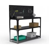 Стол-верстак ООО Металекс KIT 950х1700х500 мм, две полки + перфопанель с комплектом аксессуаров, черный