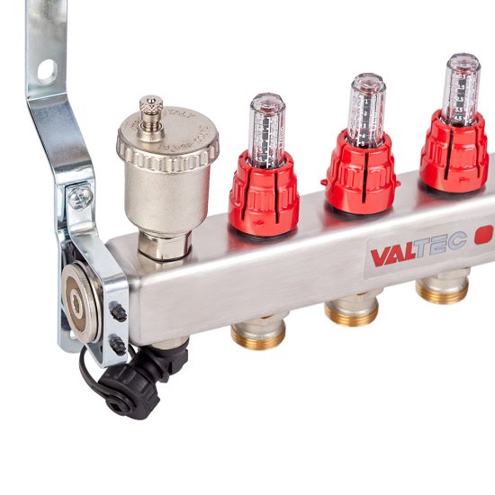 Коллекторная группа с расходомерами нержавеющая сталь Valtec 1 ВР(г) х 4 выхода 3/4 НР(ш) ЕК х 1 ВР(г)