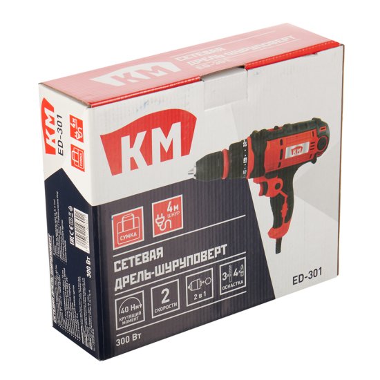 Дрель-шуруповерт сетевая КМ ED-301 300 Вт