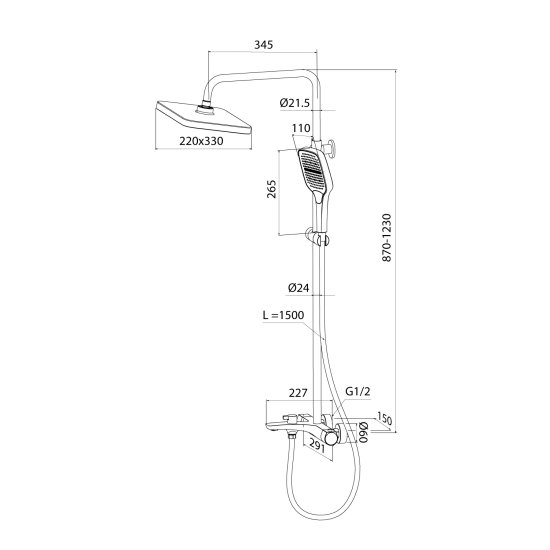 Душевая система Iddis Lahta LAHBLTHi06 с термостатом 3 режима цвет черный матовый