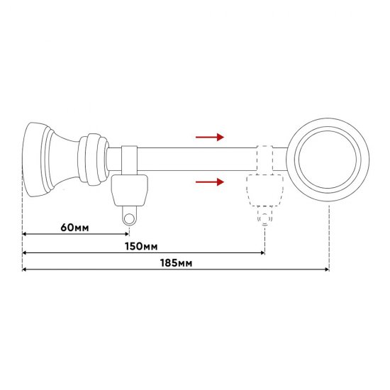 Карниз настенный деревянный двухрядный круглый 200 см d 28 мм венге