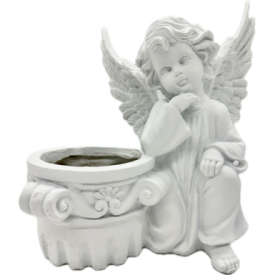 Садовая фигура Ангел с цветочным горшком справа смола 27x30 см