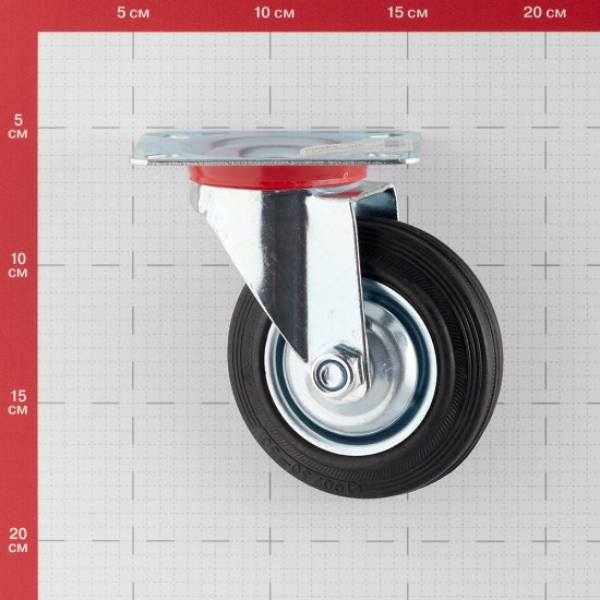 Опора колесная поворотная сталь/резина на площадке 100 мм черная (1 шт.)
