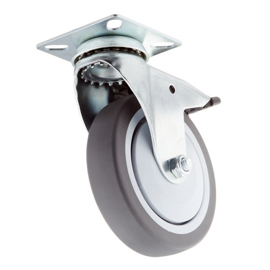 Опора колесная поворотная пластик/резина со стопором 100 мм серая (1 шт.)