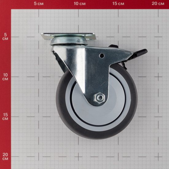 Опора колесная поворотная пластик/резина со стопором 100 мм серая (1 шт.)