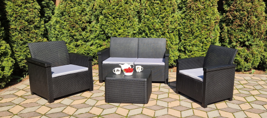 Набор садовой мебели BEGINIA Basegi пластик темно-серый стол 1 шт диван 1 шт кресло 2 шт подушки 4 шт