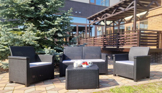 Набор садовой мебели BEGINIA Basegi пластик темно-серый стол 1 шт диван 1 шт кресло 2 шт подушки 4 шт