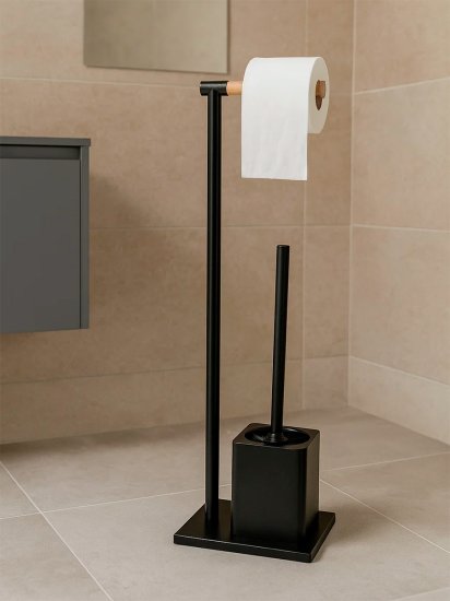 Стойка-ерш для унитаза арчи пластик/бамбук черный