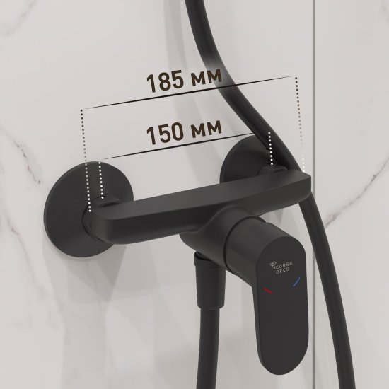 Смеситель для душа без излива Corsa Deco CX черный матовый с лейкой однорычажный (FSHCXB)