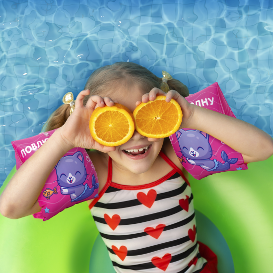 Детские нарукавники для плавания Котик ПВХ 15x14.5 см разноцветные