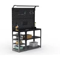 Стол-верстак ООО Металекс KIT 950х1800х400 мм, с боковыми полками, 2-мя панелями и комплектом освещения, черный
