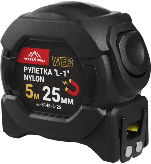 Рулетка Vertextools 3145-5-25 с магнитным наконечником и автостопом 5 м x 25 мм