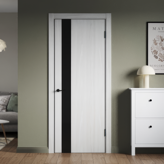 Дверь межкомнатная глухая Борно 51 80x200 см цвет белый дуб с замком и петлями