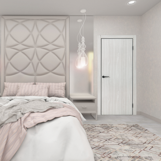 Дверь межкомнатная глухая Борно 50 80x200 см цвет белый дуб с замком и петлями