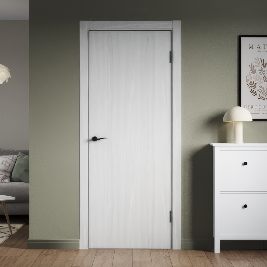 Дверь межкомнатная глухая Борно 50 80x200 см цвет белый дуб с замком и петлями