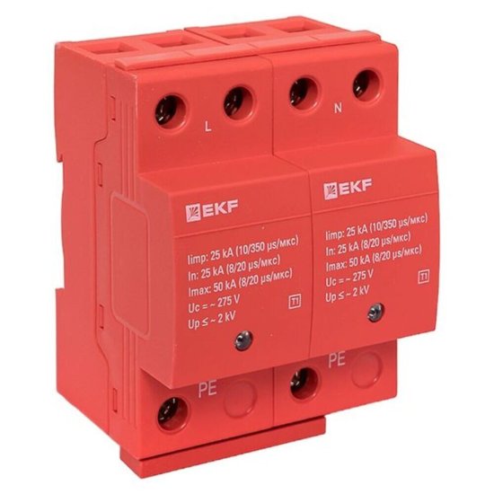 Ограничитель напряжения модульный EKF (spd-t1-2p) T1 275 В 25 А тип AC 2P