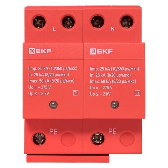 Ограничитель напряжения модульный EKF T1 275 В 25 кА 2P (spd-t1-2p)