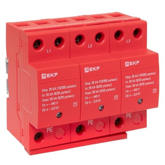 Ограничитель напряжения модульный EKF (spd-t1-3p) T1 275 В 25 А тип AC 3P