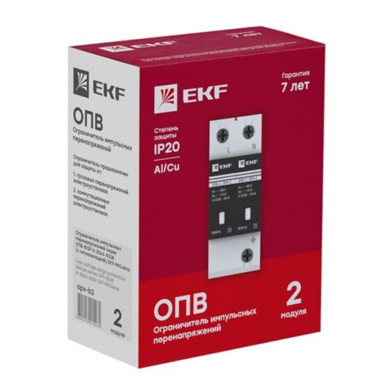 Ограничитель напряжения модульный EKF PROxima 400 В 30 кА 2P (opv-b2)