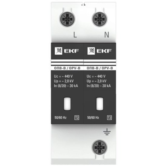 Ограничитель напряжения модульный EKF PROxima 400 В 30 кА 2P (opv-b2)