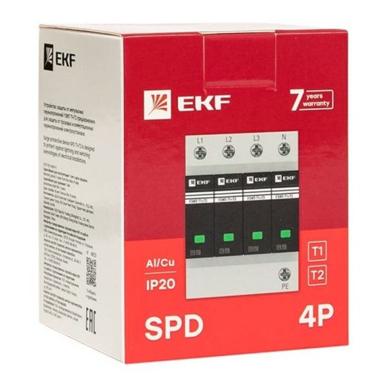 Ограничитель напряжения модульный EKF PROxima T1-T2 275 В 20 кА 4P (OV12-4-504)