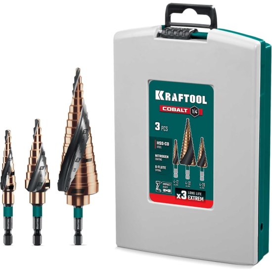 Набор сверл ступенчатых KRAFTOOL Cobalt