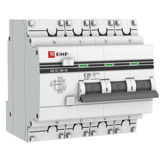 Автомат дифференциальный EKF PROxima АД-32 25А 3P+N тип AC 30 мА 4,5 кА (DA32-25-30-4P-pro)