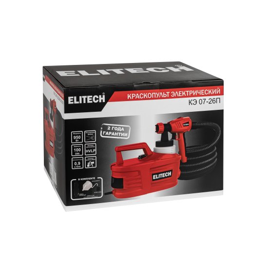 Краскопульт сетевой Elitech КЭ 07-26П, 950 Вт, 0.9 л/мин
