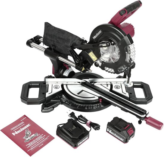 Пила торцовочная аккумуляторная Neolaser NMS-210-S, 20 В Li-ion 4 Ач, 210 мм