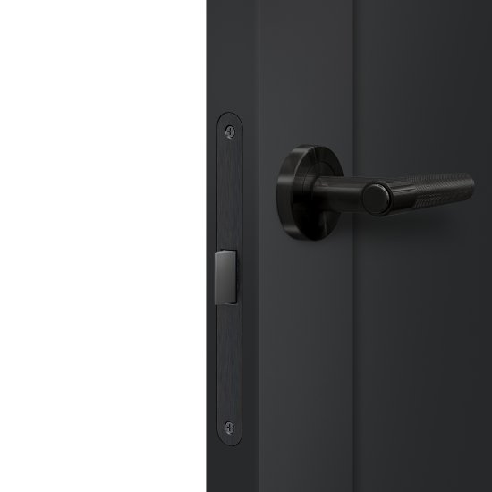 Дверь межкомнатная глухая Дестро 80x200 см Hardflex цвет стип антрацит с замком и петлями