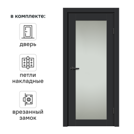 Дверь межкомнатная со стеклом Дестро 60x200 см Hardflex цвет стип антрацит с замком и петлями