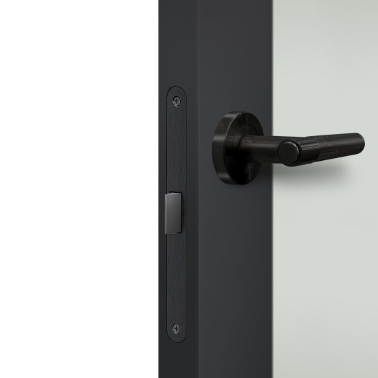 Дверь межкомнатная со стеклом Дестро 60x200 см Hardflex цвет стип антрацит с замком и петлями
