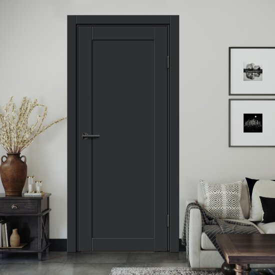 Дверь межкомнатная глухая Дестро 60x200 см Hardflex цвет стип антрацит с замком и петлями