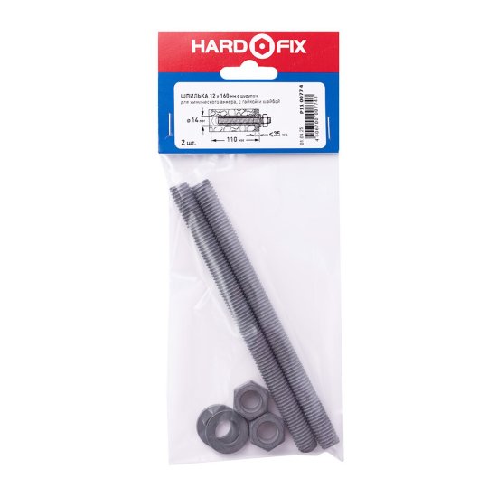 Инъекционная шпилька для химического анкера 12х160 мм Hard-Fix (2 шт.)