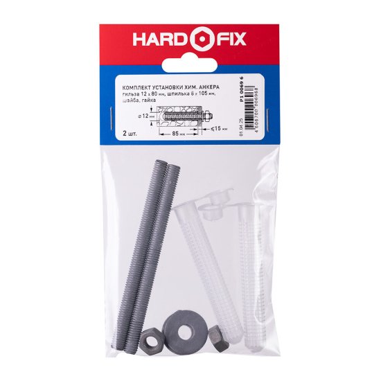 Комплект установки для химического анкера шпилька 8х105 мм гильза 12х80 мм Hard-Fix (2 шт.)