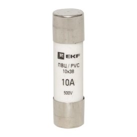 Вставка плавкая EKF ПВЦ 10А 50 кА 500 В цилиндрическая (pvc-10x38-10)