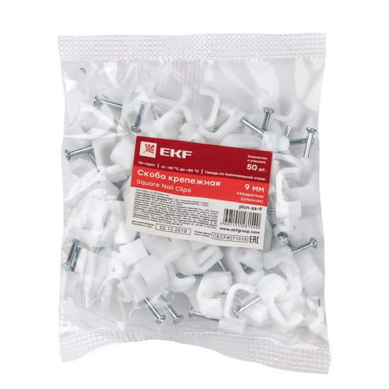 Скобы для крепления кабеля плоские EKF PROxima 9 мм полипропиленовые белые (50 шт.) (plcn-ss-9)
