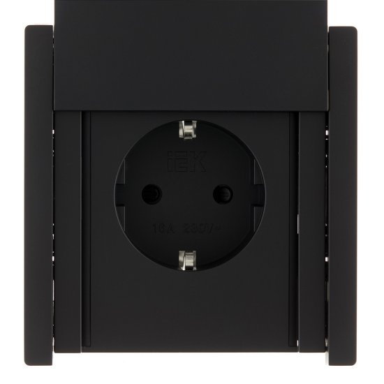 Розетка IEK Forte&Piano FP119 встраиваемая черная со шторками с крышкой (FP-R16-16-1-44-K02)