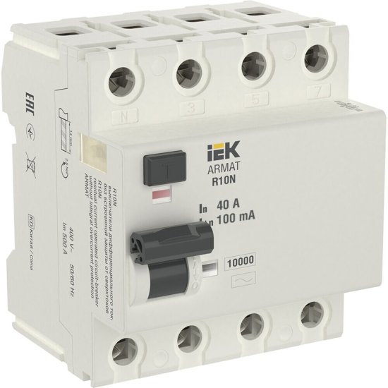 УЗО IEK Armat R10N 40А 4P тип AC 100 мА (AR-R10N-4-040C100)