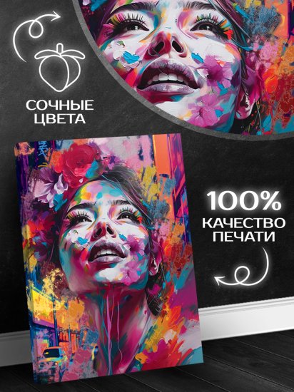 Картина на холсте Девушка в красках 40x50 см