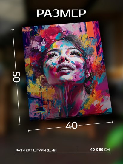 Картина на холсте Девушка в красках 40x50 см